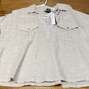 Nicole Miller Linen Shirt in Light Beige